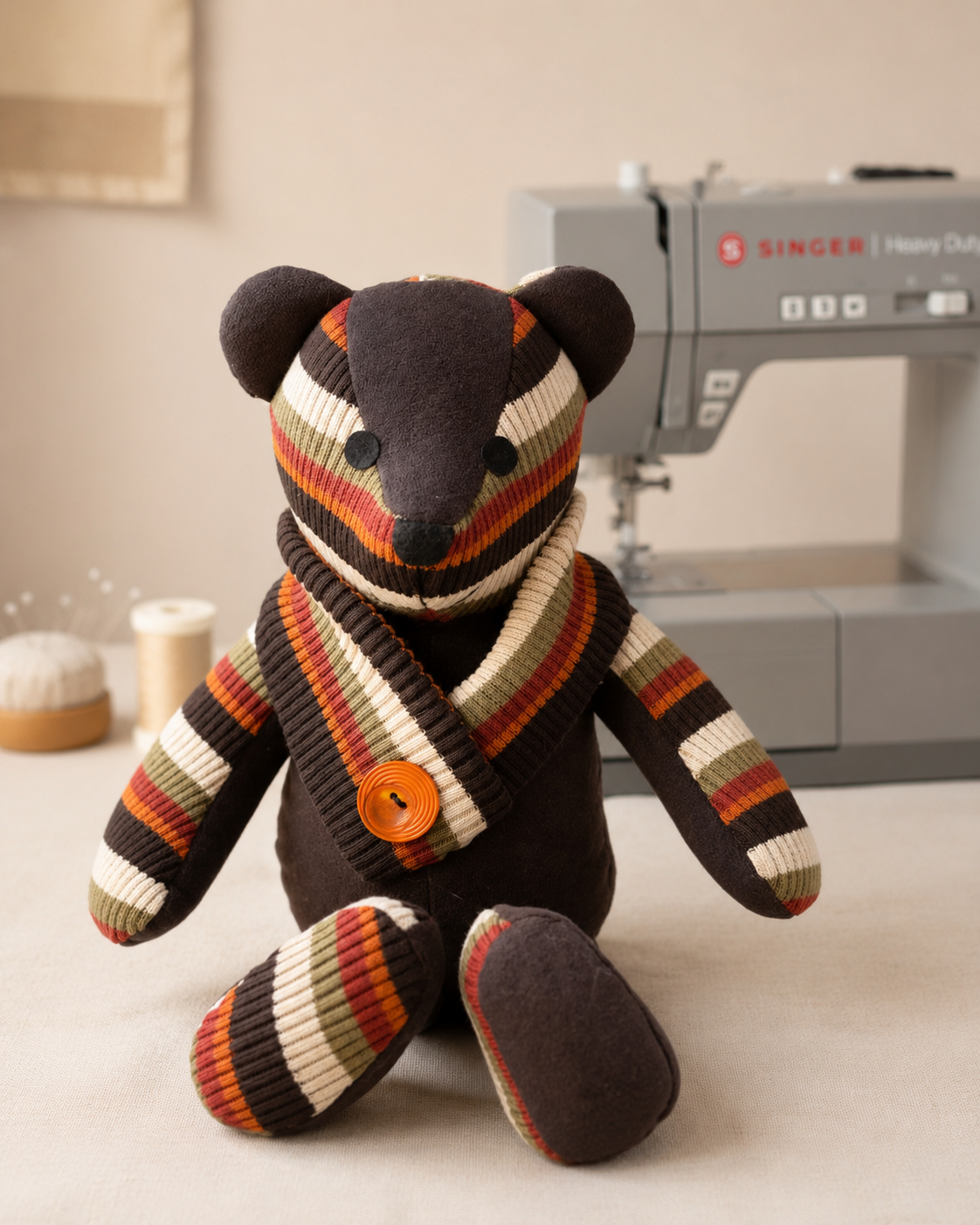 A finished handmade keepsake created from treasured clothing