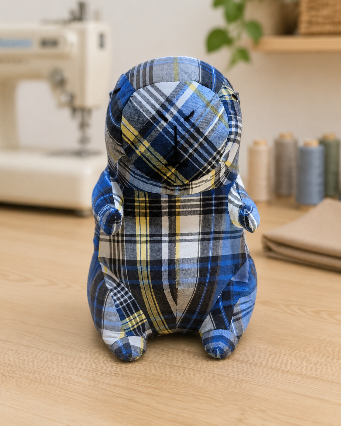 A finished handmade keepsake created from treasured clothing