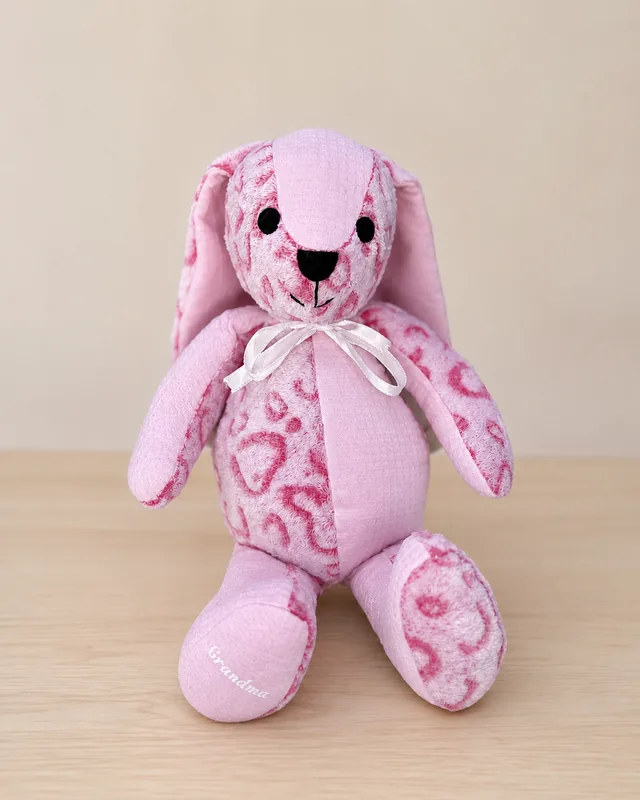 A finished handmade keepsake created from treasured clothing